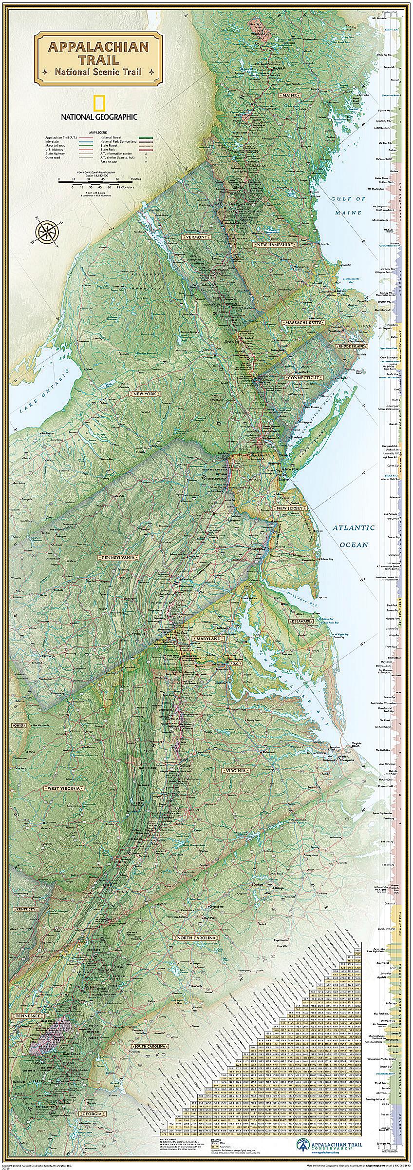 APPALACHIAN TRL WALL MAP BOXED