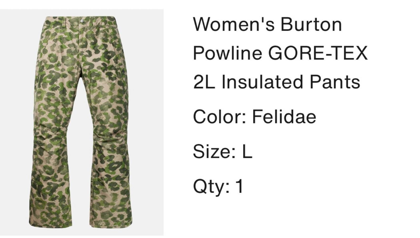 New with Tags!  Women's Burton Powline GORE-TEX 2L Insulated Pants, Size Large
