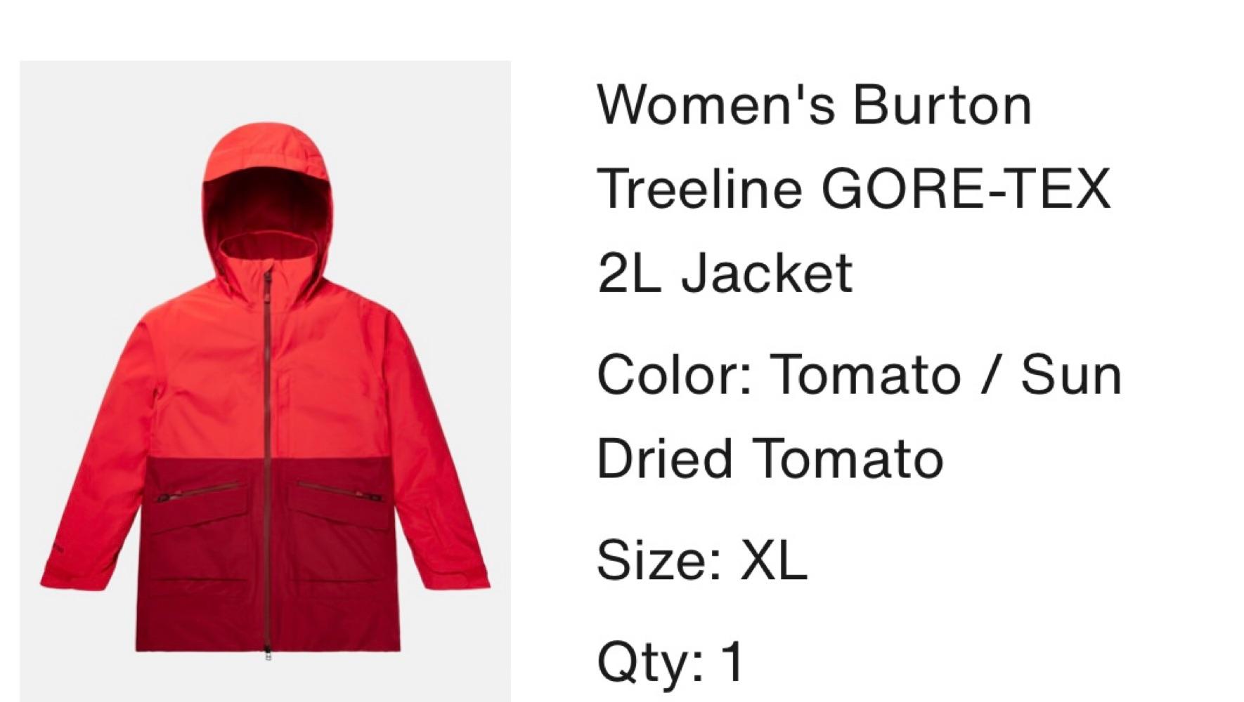 New with Tags! Burton Women’s Treeline GORE-TEX 2L Jacket, Size XL